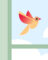 Illustration eines farbenfrohen Vogels, der vor einem blauen Himmel fliegt.