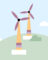 Illustration von zwei Windrädern auf einem grünen Hügel vor einem blauen Himmel.