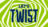 Eine Grafik mit dem Text „Let’s Twist“ in grossen blauen Buchstaben vor einem spiralförmigen, grün-weissen Hintergrund, der einen dynamischen, wirbelnden Effekt erzeugt.